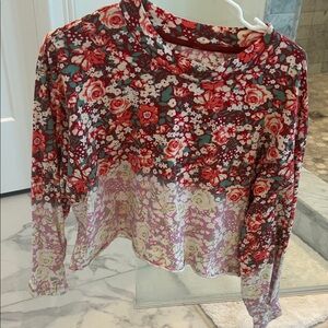 FP Movement by Free People Red Multi Floral Long-Sleeve Crewneck Top